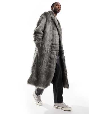 Grey fur coat clearance long