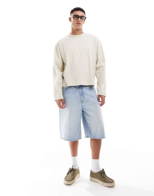 ASOS DESIGN oversized long sleeve boxy textured ribbed T-shirt in white, 2 of 4