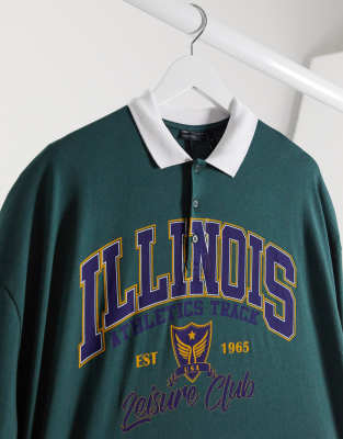 Asos Design Oversized Long Sleeve Cut Sew Polo Shirt With