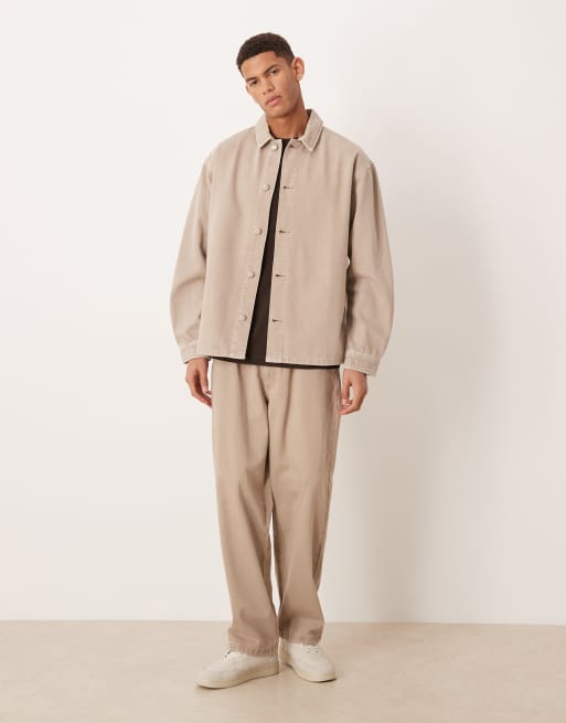 ASOS DESIGN oversized long sleeve denim shirt in washed stone (Part of a set), 2 of 5
