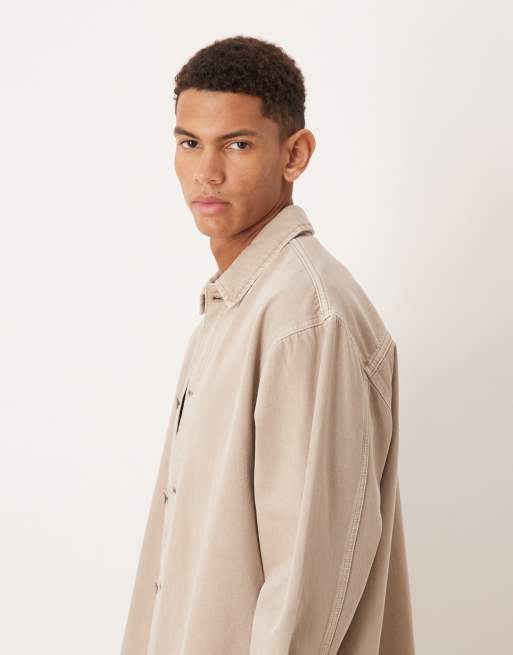 ASOS DESIGN oversized long sleeve denim shirt in washed stone (Part of a set), 4 of 5