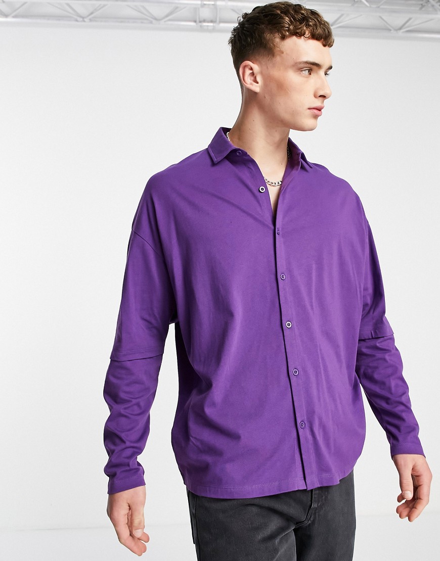 ASOS DESIGN oversized long sleeve double layer jersey shirt in purple