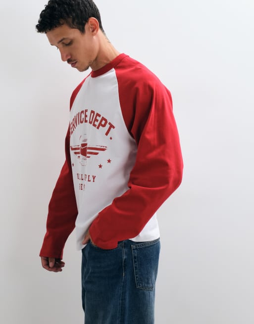 ASOS DESIGN oversized long sleeve graphic ringer t-shirt in white and red, 4 of 5