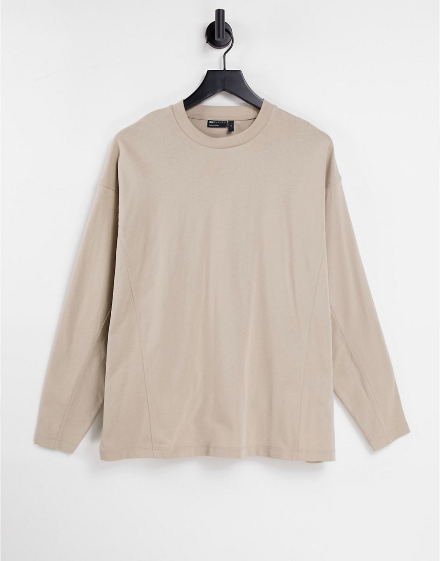 ASOS DESIGN oversized long sleeve heavyweight t-shirt with batwing in beige-White