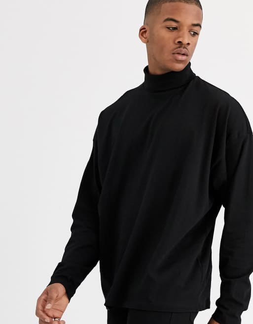 ASOS DESIGN oversized long sleeve jersey roll neck in black | ASOS