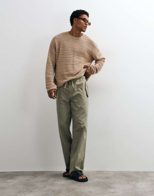 ASOS DESIGN oversized long sleeve knit ribbed T-shirt in stone heather, 2 of 5