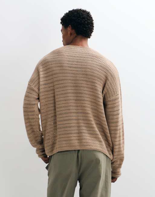ASOS DESIGN oversized long sleeve knit ribbed T-shirt in stone heather, 5 of 5