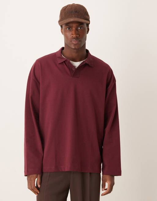 ASOS DESIGN oversized long sleeve polo in burgundy ASOS