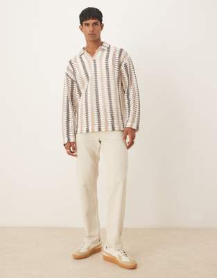 Asos Design Oversized Long Sleeve Polo In Multi