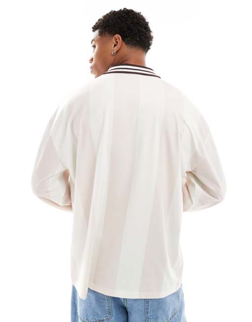 ASOS DESIGN oversized long sleeve polo in striped sports fabric, 3 of 4
