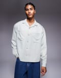 [ASOS DESIGN] ASOS DESIGN oversized long sleeve revere shirt in mineral grey-Neutral M STONE