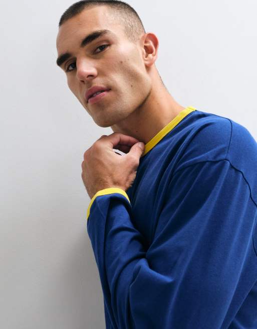 ASOS DESIGN oversized long sleeve ringer t-shirt in blue, 2 of 5