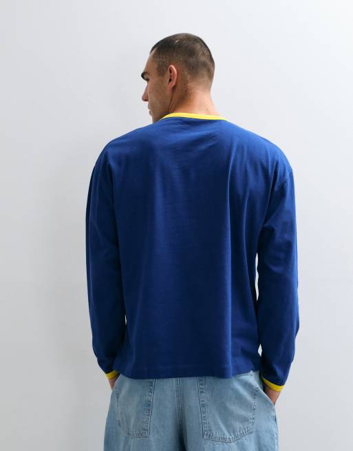 ASOS DESIGN oversized long sleeve ringer t-shirt in blue, 3 of 5