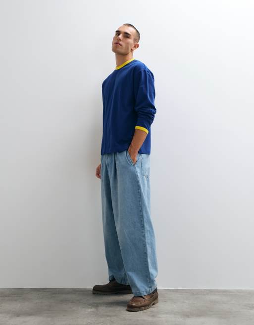 ASOS DESIGN oversized long sleeve ringer t-shirt in blue, 4 of 5