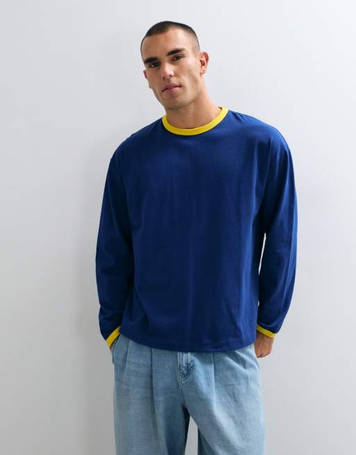 ASOS DESIGN oversized long sleeve ringer t-shirt in blue, 5 of 5