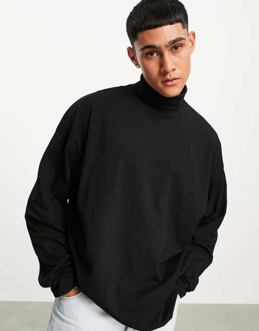 ASOS DESIGN oversized long sleeve roll neck T shirt n black