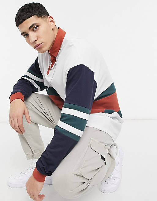 ASOS DESIGN oversized long sleeve rugby polo with colour block | ASOS
