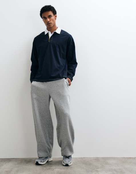 ASOS DESIGN oversized long sleeve rugby polo with contrast stitching in navy - view 1