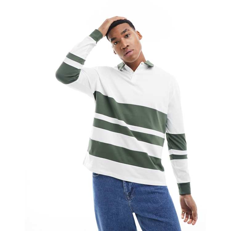 Green striped long shop sleeve rugby shirt