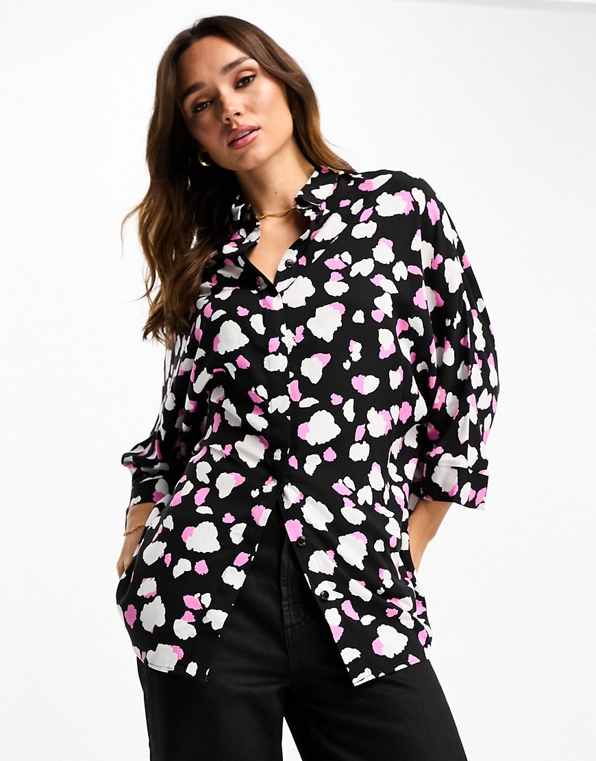ASOS DESIGN oversized long sleeve shirt in pink mono splodge print-Multi