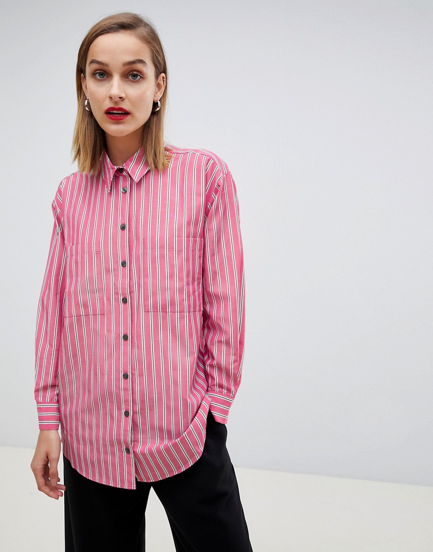 ASOS DESIGN oversized long sleeve shirt in stripe-Pink