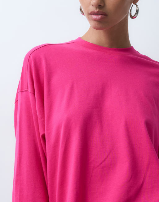ASOS DESIGN oversized long sleeve skater t-shirt in bright pink, 2 of 4