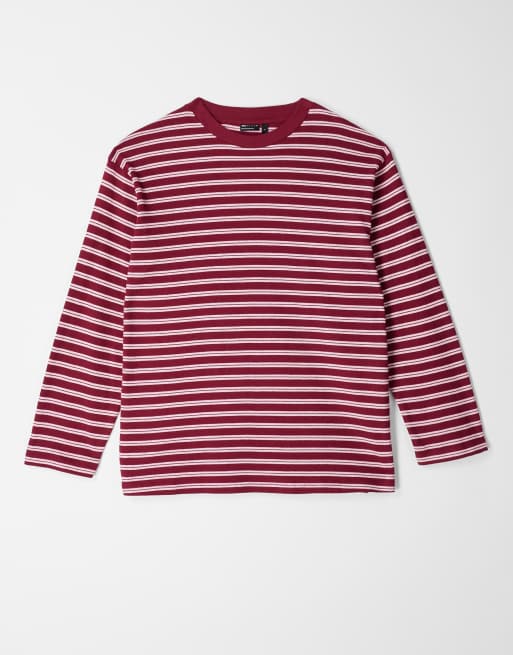 ASOS DESIGN oversized long sleeve skater t-shirt in burgundy stripe