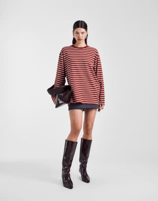 Asos Design Oversized Long Sleeve Skater T-shirt In Red