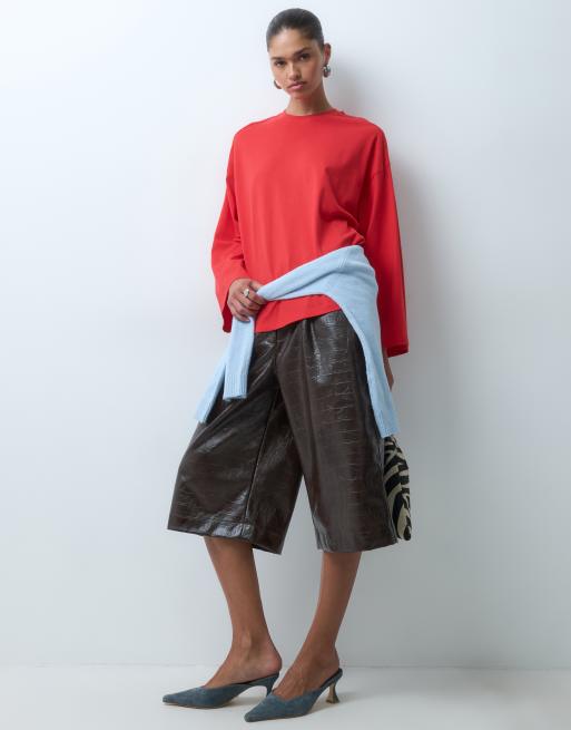 ASOS DESIGN oversized long sleeve skater t-shirt in red, 2 of 4