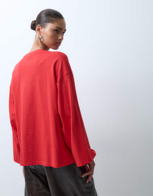 ASOS DESIGN oversized long sleeve skater t-shirt in red, 4 of 4
