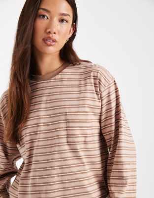 Asos Design Oversized Long Sleeve Skater Tee In Neutral