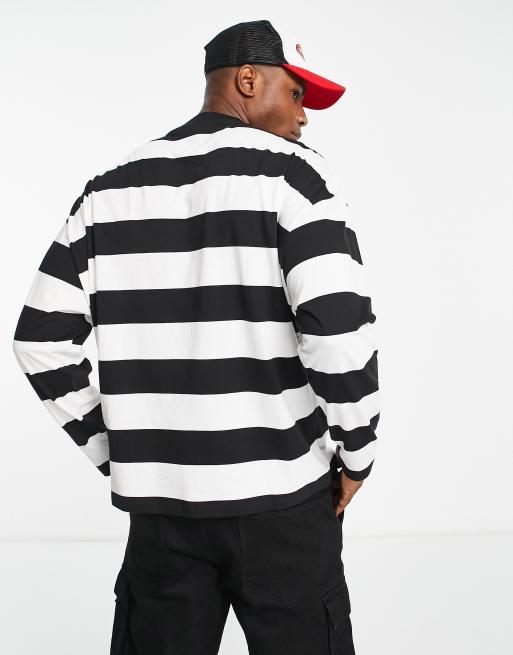 ASOS DESIGN oversized long sleeve stripe t-shirt in black and white