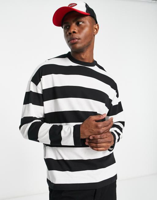 ASOS DESIGN oversized long sleeve stripe t-shirt in black and white