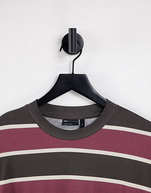 T-Shirts & Vests oversized long sleeve stripe t-shirt in burgundy & black 