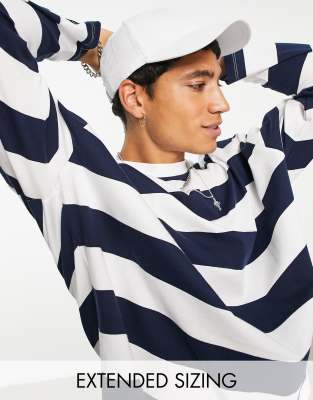 ASOS DESIGN oversized long sleeve stripe t-shirt in navy and white