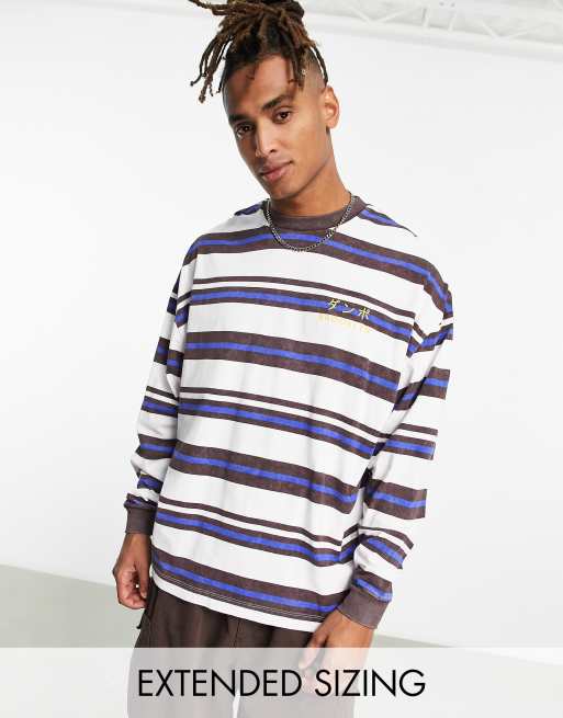 Check styling ideas for「Sweatshirt、Washed Cotton Striped Crew Neck  Long-Sleeve T-Shirt (Oversized)」