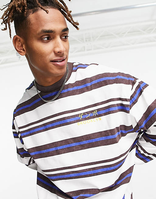 ASOS DESIGN oversized long sleeve stripe t-shirt in off white