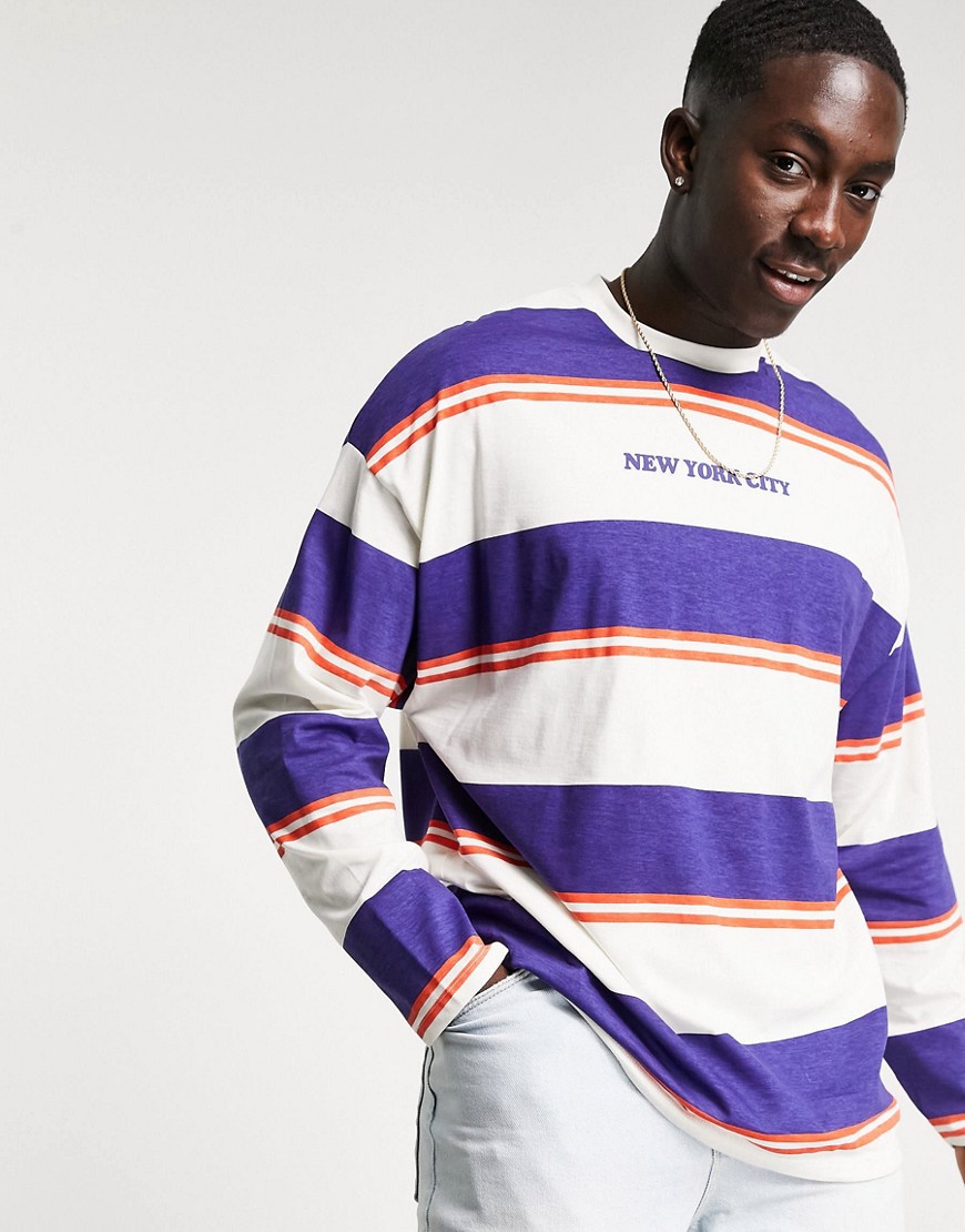 ASOS DESIGN oversized long sleeve stripe t-shirt with New York city print-Multi