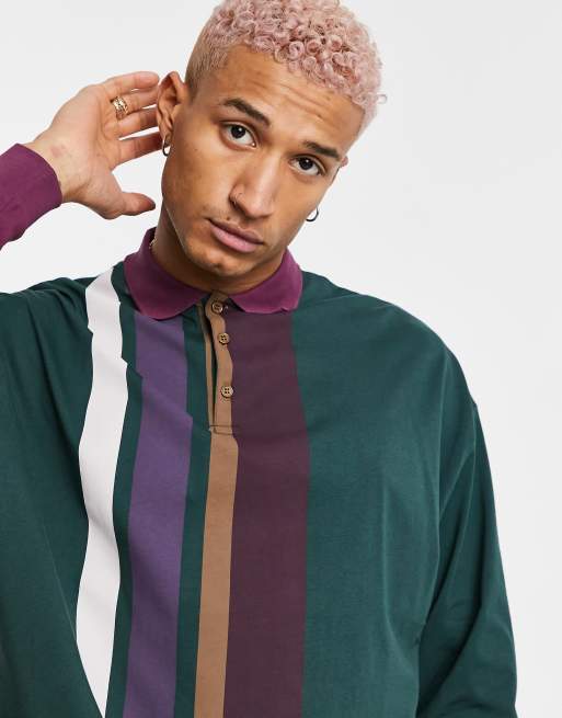 ASOS DESIGN oversized long sleeve striped rugby polo shirt