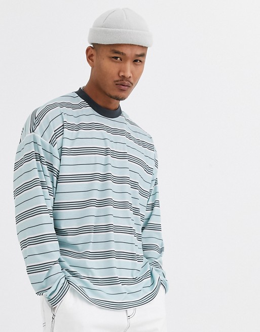 ASOS DESIGN oversized long sleeve striped t-shirt in blue