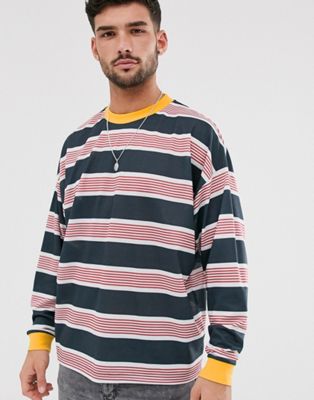 ASOS DESIGN oversized long sleeve striped t-shirt with contrast neck | ASOS