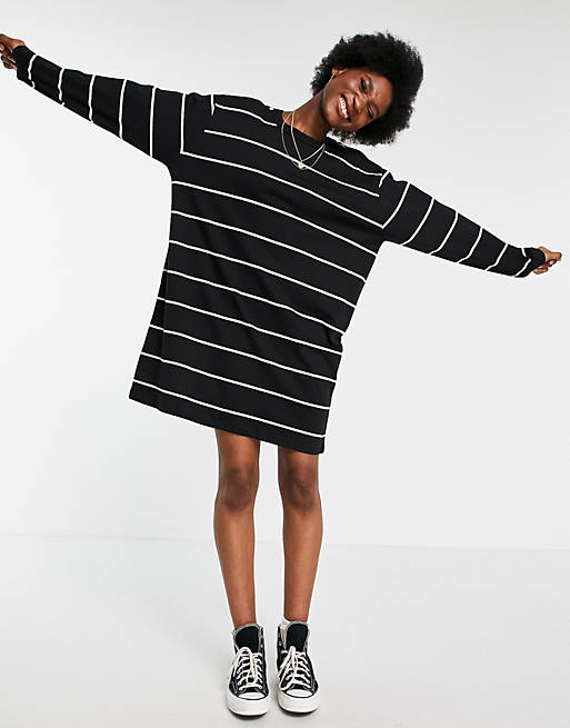 ASOS DESIGN oversized long sleeve t-shirt dress in black and white stripe