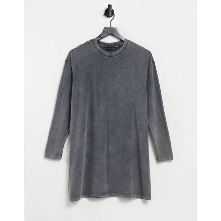 ASOS DESIGN oversized mini sweatshirt dress in acid wash charcoal