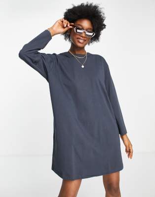 ASOS DESIGN oversized long sleeve T-shirt dress in charcoal | ASOS