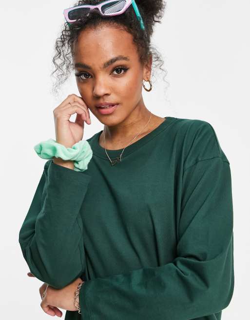 ASOS DESIGN oversized long sleeve T-shirt dress in forest green