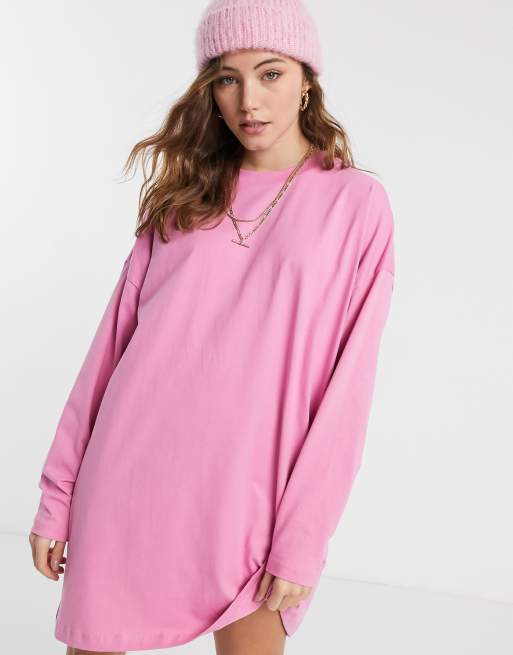 Pink long sleeve t shirt dress on sale