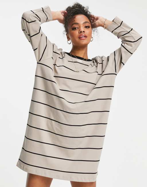 open lace back dress Beige Oversized Long Sleeve T-Shirt Dress main image 0