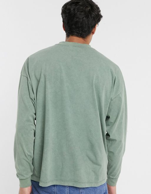 ASOS DESIGN oversized boxy long sleeve t-shirt in green acid wash