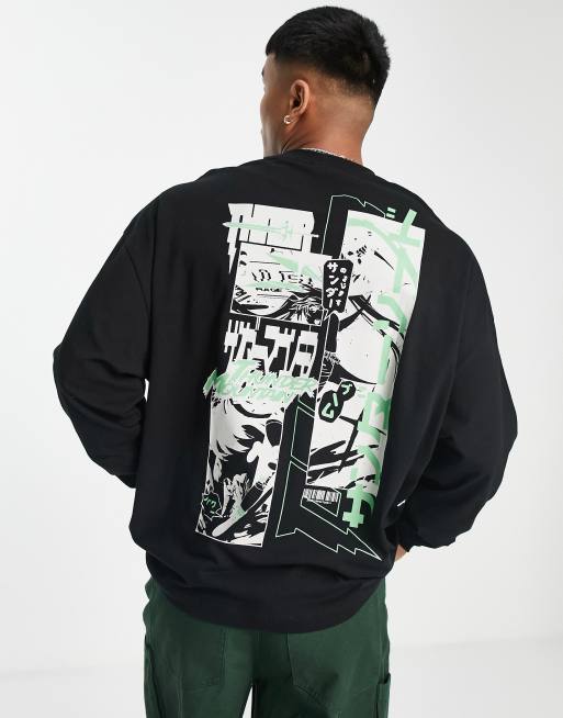 Asos Design Oversized Long Sleeve T Shirt In Black With Anime Comic