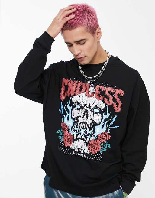 ASOS DESIGN oversized long sleeve t-shirt in black with band print, 3 of 4